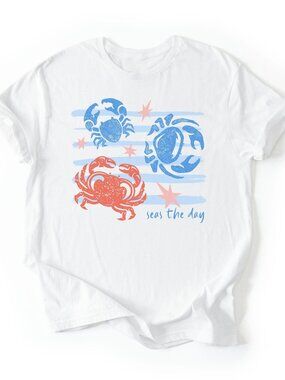 Funny Crab Graphic Tee 🦀 | Seas the Day Shirt | Beach Pun T-Shirt